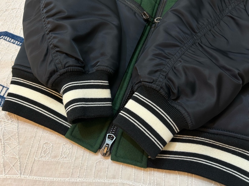 英國B家男款對比衣袖徽標圖案羊毛飛行夾克/深松柏綠XS-4