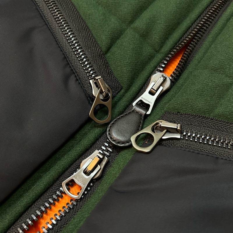 英國B家男款對比衣袖徽標圖案羊毛飛行夾克/深松柏綠XS-7