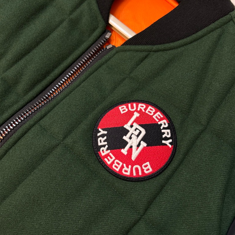 英國B家男款對比衣袖徽標圖案羊毛飛行夾克/深松柏綠XS-10