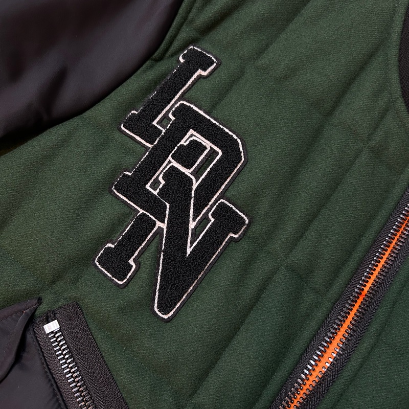 英國B家男款對比衣袖徽標圖案羊毛飛行夾克/深松柏綠XS-11