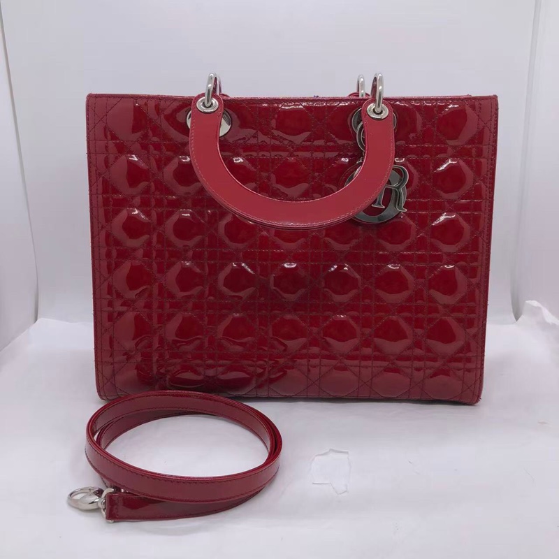 Dior七格紅色漆皮戴妃包，配件肩帶-1