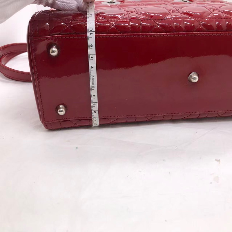 Dior七格紅色漆皮戴妃包，配件肩帶-11