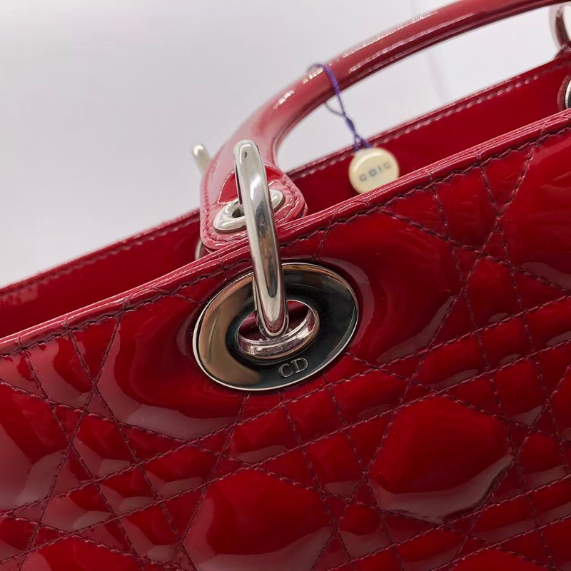 Dior七格紅色漆皮戴妃包，配件肩帶-15