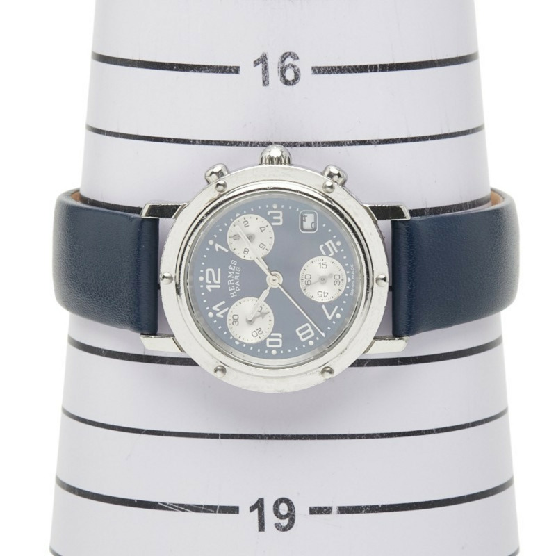 愛馬仕 Clipper 錶帶（非原廠）CL1.310 石英機芯 藍色錶盤 不鏽鋼錶殼 皮革錶帶 男款 HERMES-7
