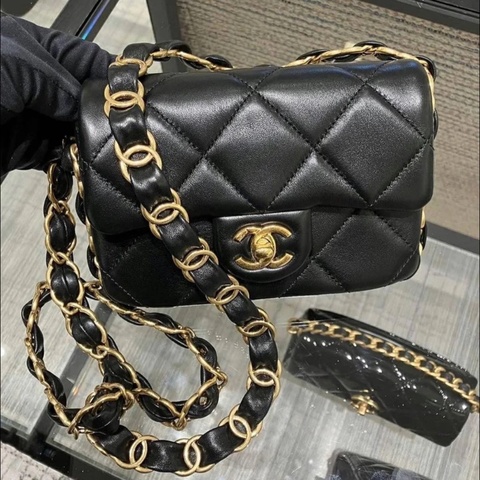 Chanel 24k方胖黑金鏈條口蓋包