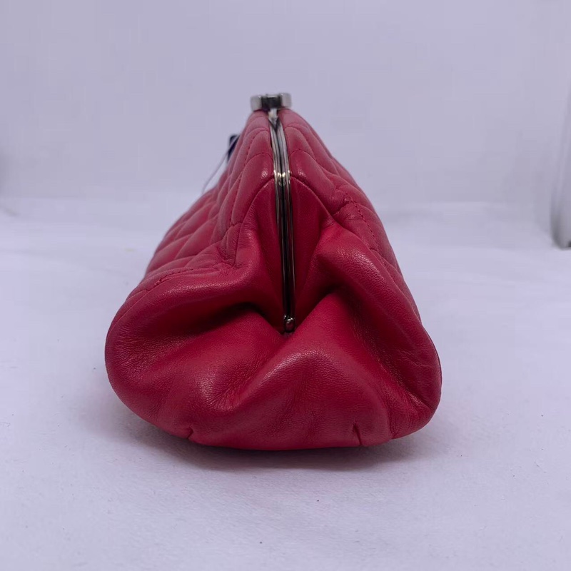 二手Chanel菱格保齡球手拿包晚宴包紅色羊皮,沒配件-4