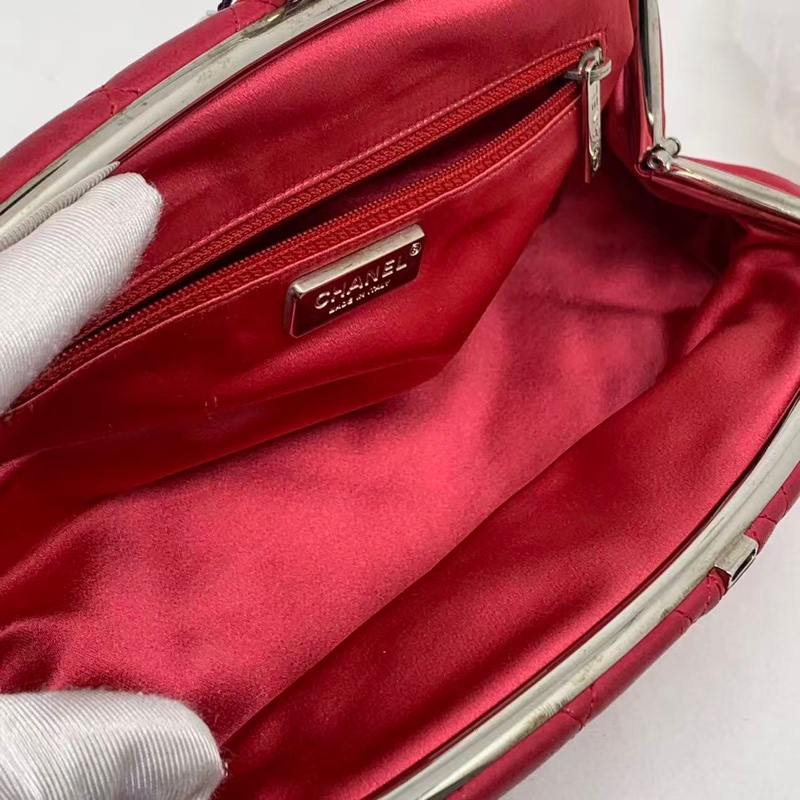 二手Chanel菱格保齡球手拿包晚宴包紅色羊皮,沒配件-6
