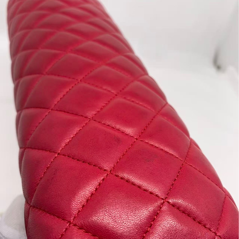 二手Chanel菱格保齡球手拿包晚宴包紅色羊皮,沒配件-7
