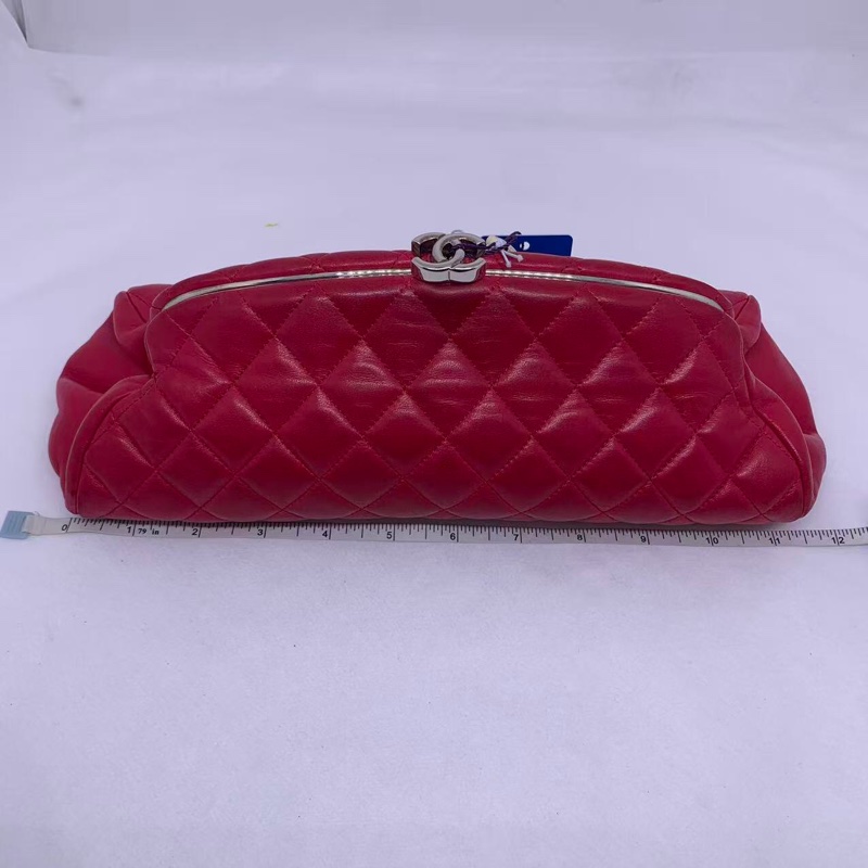 二手Chanel菱格保齡球手拿包晚宴包紅色羊皮,沒配件-8