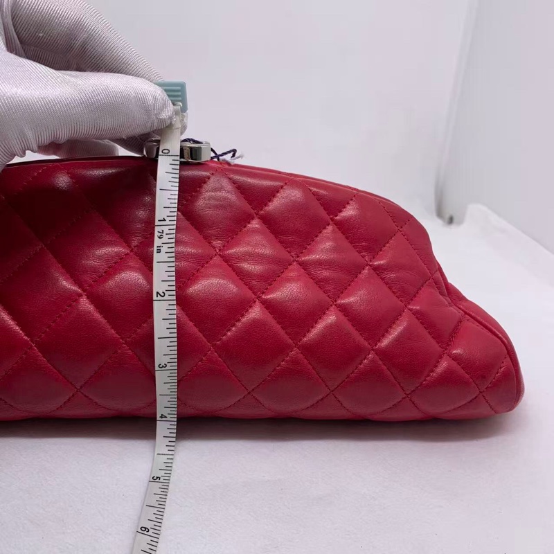 二手Chanel菱格保齡球手拿包晚宴包紅色羊皮,沒配件-9
