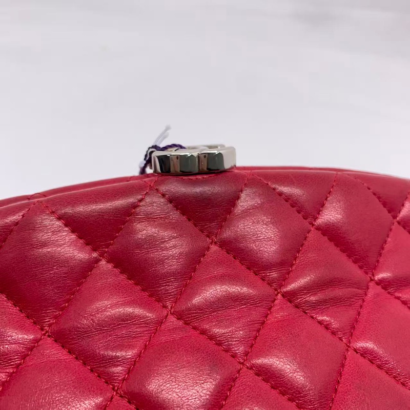 二手Chanel菱格保齡球手拿包晚宴包紅色羊皮,沒配件-10