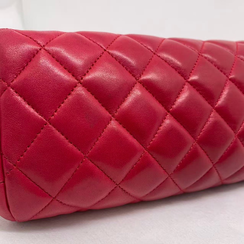 二手Chanel菱格保齡球手拿包晚宴包紅色羊皮,沒配件-11