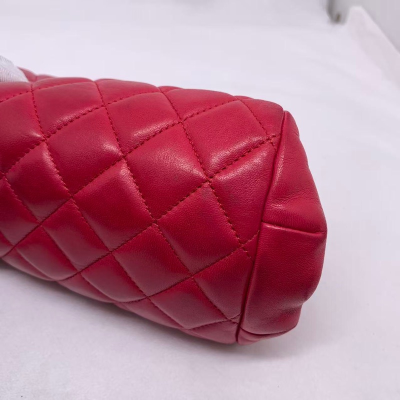 二手Chanel菱格保齡球手拿包晚宴包紅色羊皮,沒配件-12