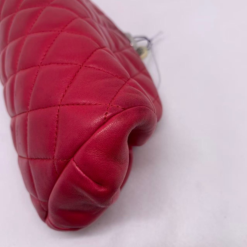 二手Chanel菱格保齡球手拿包晚宴包紅色羊皮,沒配件-14
