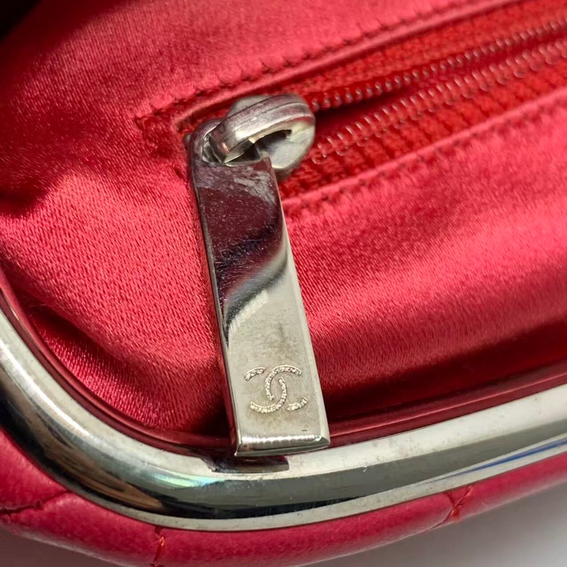 二手Chanel菱格保齡球手拿包晚宴包紅色羊皮,沒配件-19