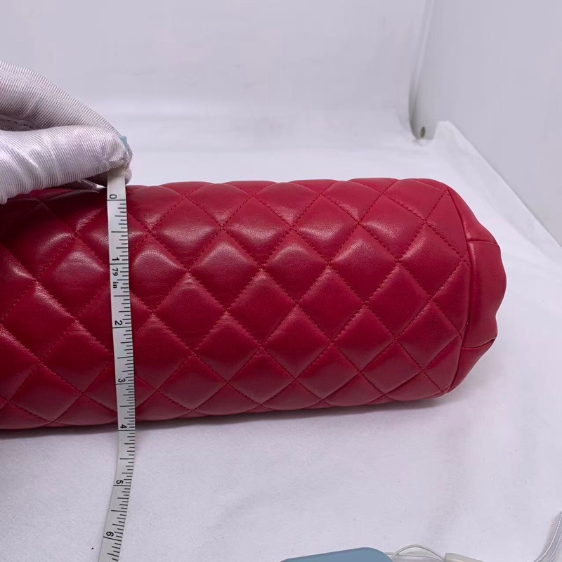 二手Chanel菱格保齡球手拿包晚宴包紅色羊皮,沒配件-20