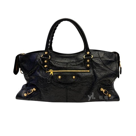 Balenciaga包包 黑色油蠟皮金釦機車包-0