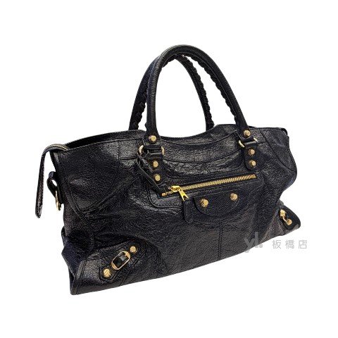 Balenciaga包包 黑色油蠟皮金釦機車包-1