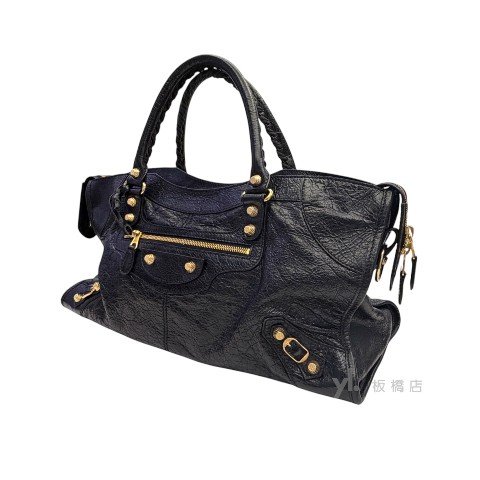 Balenciaga包包 黑色油蠟皮金釦機車包-2