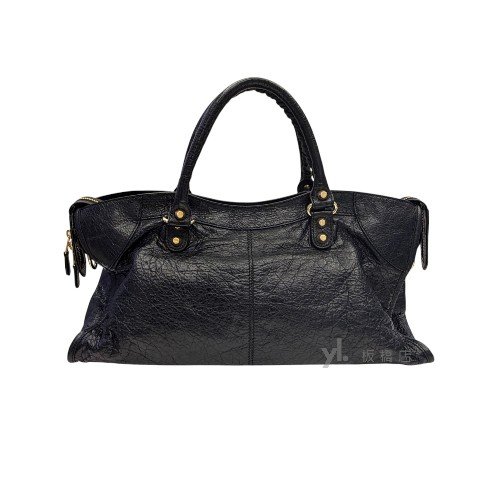 Balenciaga包包 黑色油蠟皮金釦機車包-3