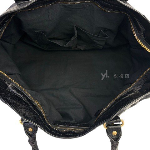 Balenciaga包包 黑色油蠟皮金釦機車包-5