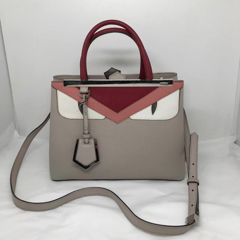 二手Fendi 2Jours灰色拼紫色怪獸印，配件肩帶-0
