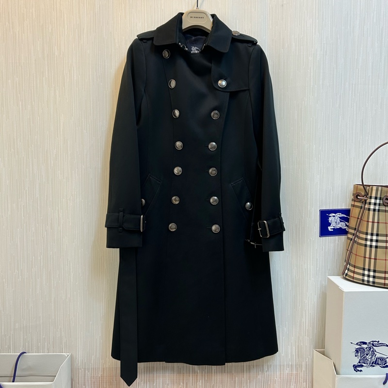 BURBERRY日系倫敦黑色羔羊毛領風衣38-1