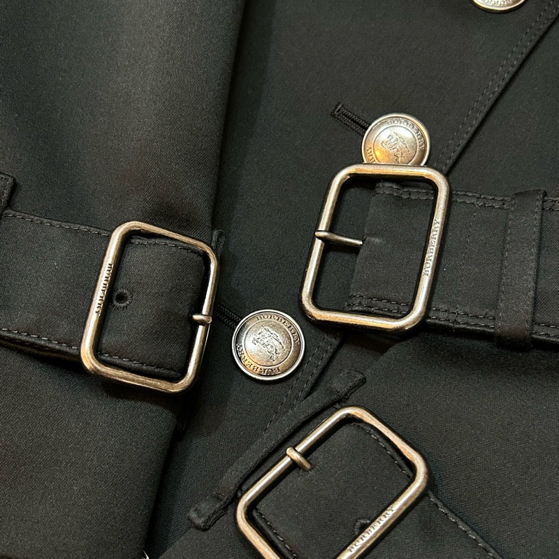 BURBERRY日系倫敦黑色羔羊毛領風衣38-4