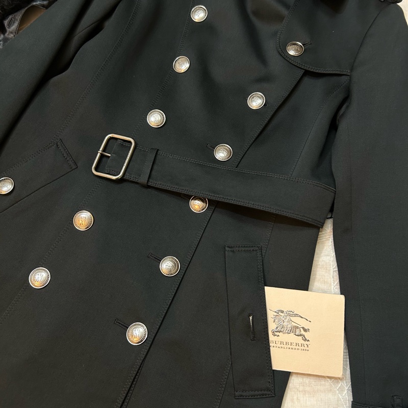 BURBERRY日系倫敦黑色羔羊毛領風衣38-5