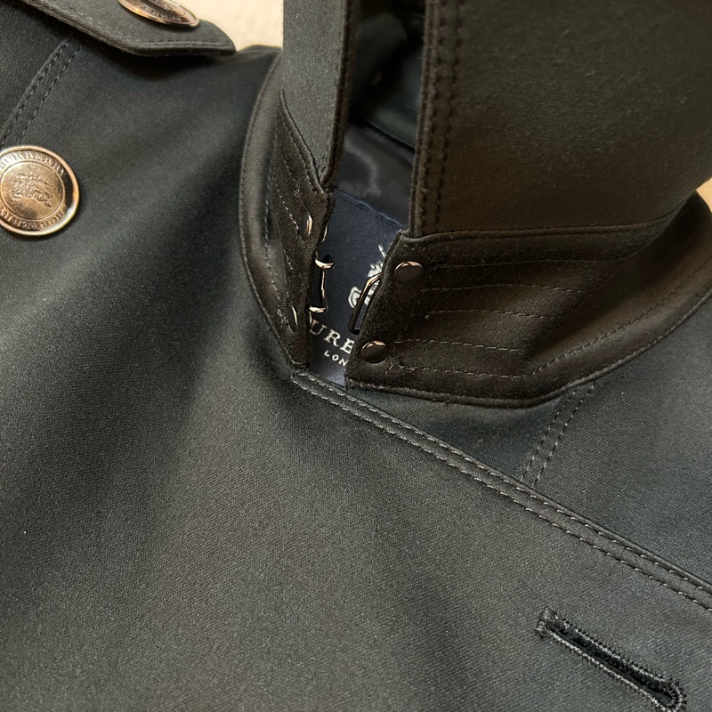 BURBERRY日系倫敦黑色羔羊毛領風衣38-6