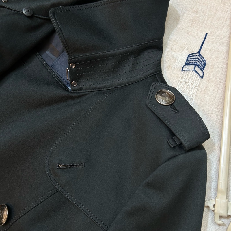 BURBERRY日系倫敦黑色羔羊毛領風衣38-7