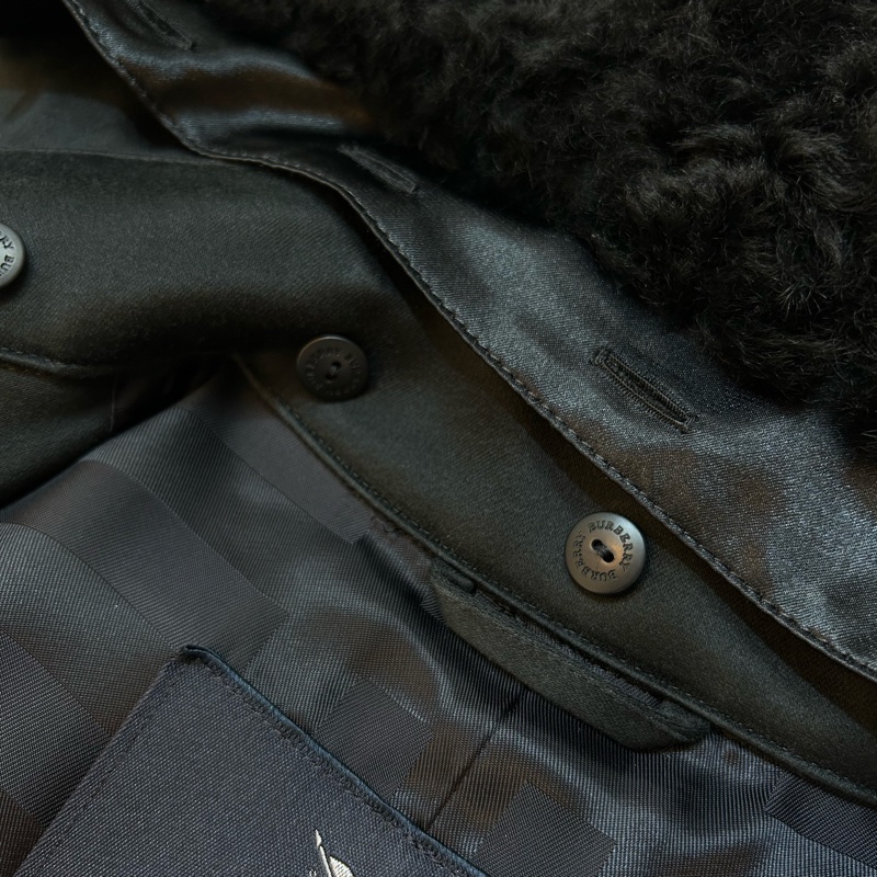 BURBERRY日系倫敦黑色羔羊毛領風衣38-10