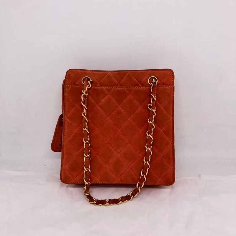 )二手Chanel香奈兒vintage琴譜迷你tote單肩包麂皮橘紅色-1