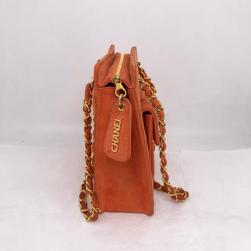 )二手Chanel香奈兒vintage琴譜迷你tote單肩包麂皮橘紅色-2