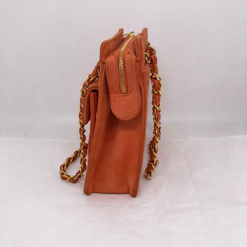 )二手Chanel香奈兒vintage琴譜迷你tote單肩包麂皮橘紅色-3