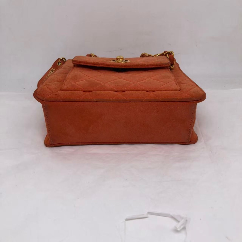 )二手Chanel香奈兒vintage琴譜迷你tote單肩包麂皮橘紅色-4