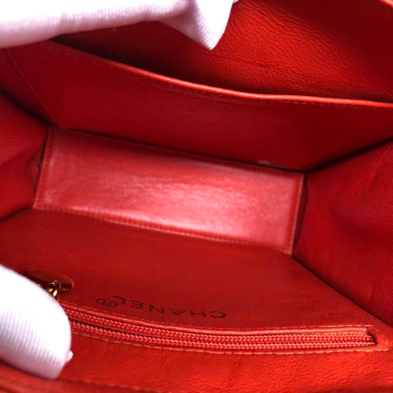 )二手Chanel香奈兒vintage琴譜迷你tote單肩包麂皮橘紅色-5