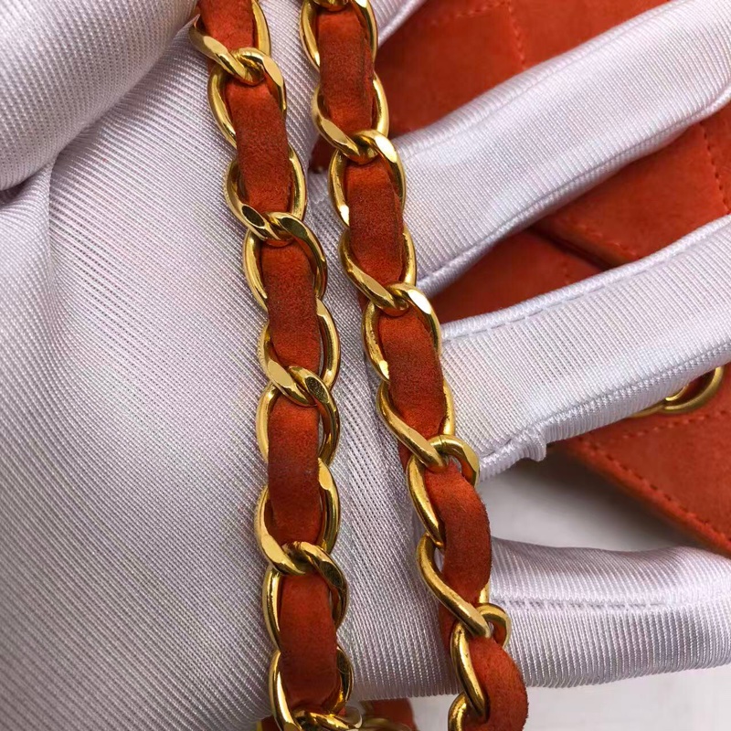 )二手Chanel香奈兒vintage琴譜迷你tote單肩包麂皮橘紅色-7