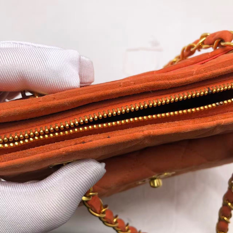 )二手Chanel香奈兒vintage琴譜迷你tote單肩包麂皮橘紅色-8