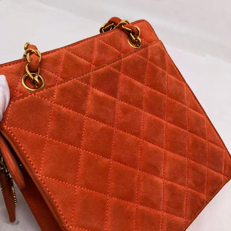 )二手Chanel香奈兒vintage琴譜迷你tote單肩包麂皮橘紅色-9