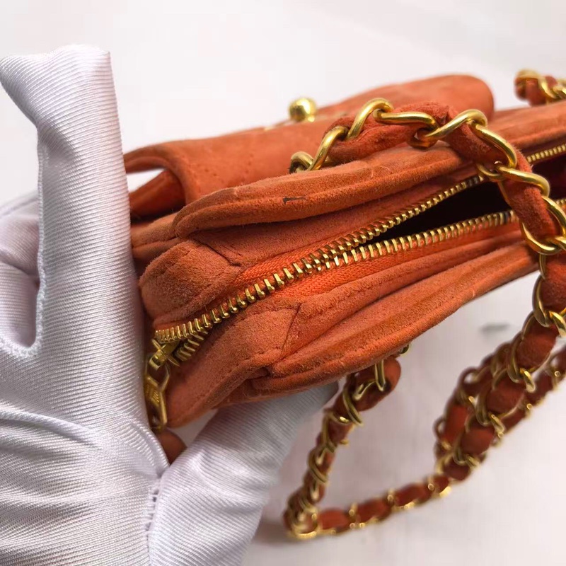 )二手Chanel香奈兒vintage琴譜迷你tote單肩包麂皮橘紅色-10
