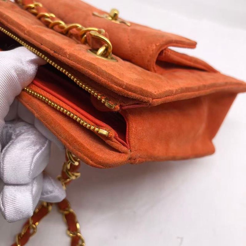)二手Chanel香奈兒vintage琴譜迷你tote單肩包麂皮橘紅色-11