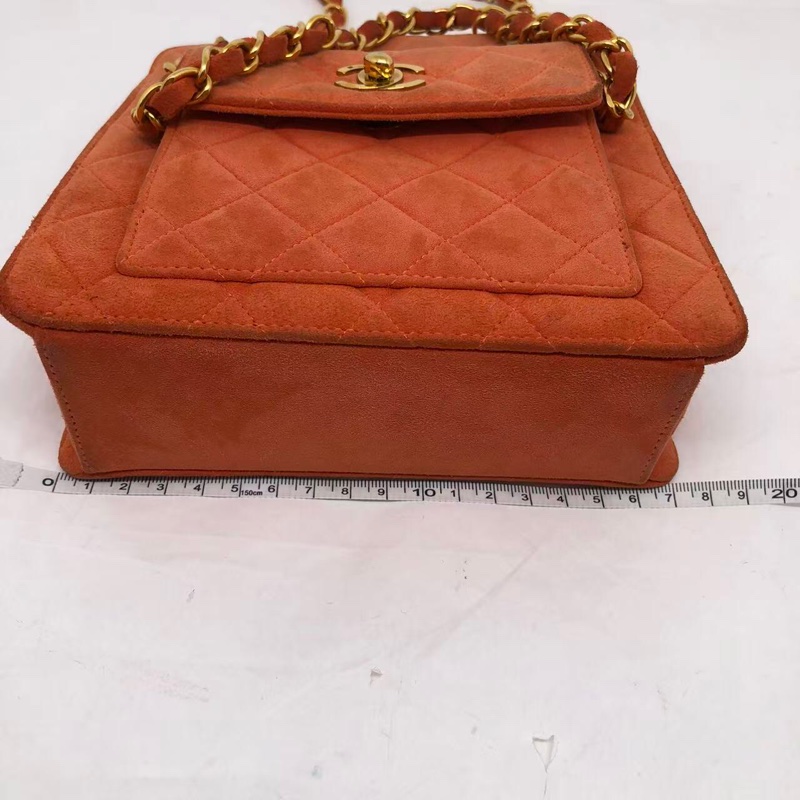 )二手Chanel香奈兒vintage琴譜迷你tote單肩包麂皮橘紅色-13