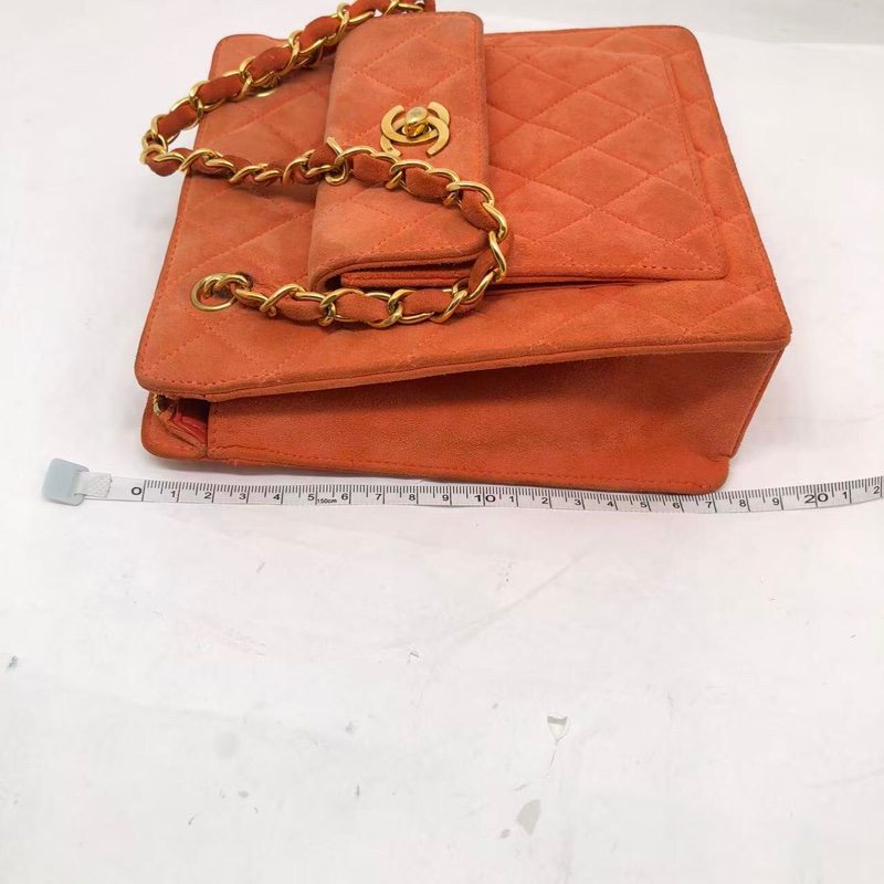 )二手Chanel香奈兒vintage琴譜迷你tote單肩包麂皮橘紅色-14