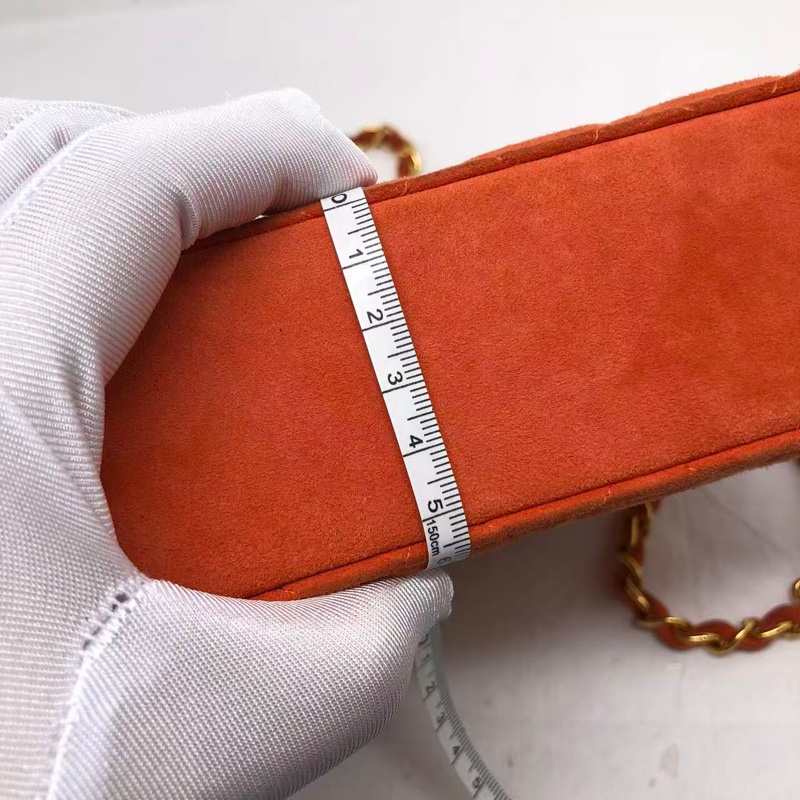 )二手Chanel香奈兒vintage琴譜迷你tote單肩包麂皮橘紅色-15