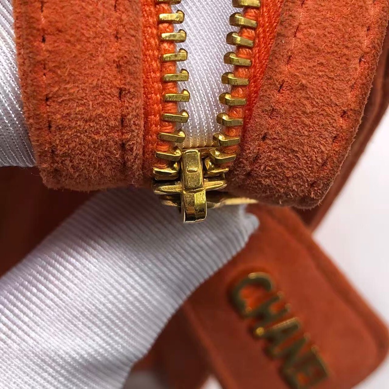 )二手Chanel香奈兒vintage琴譜迷你tote單肩包麂皮橘紅色-16