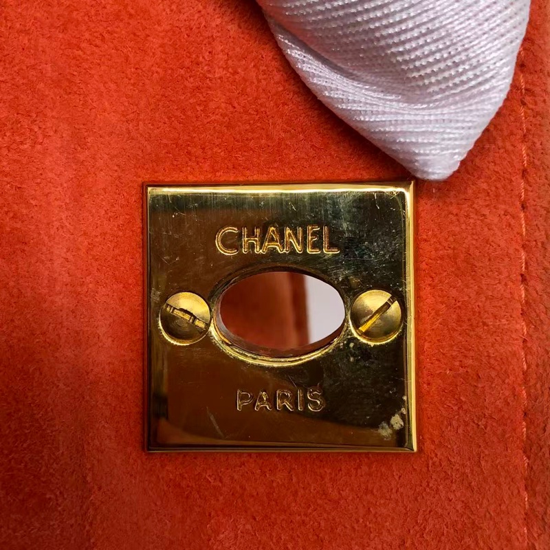 )二手Chanel香奈兒vintage琴譜迷你tote單肩包麂皮橘紅色-17