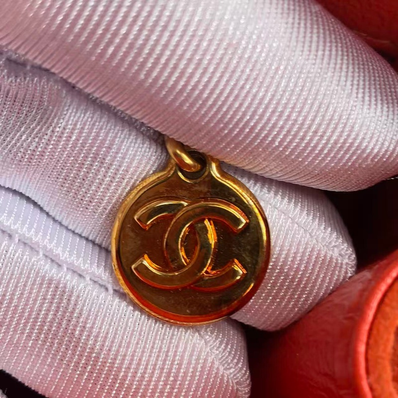 )二手Chanel香奈兒vintage琴譜迷你tote單肩包麂皮橘紅色-21