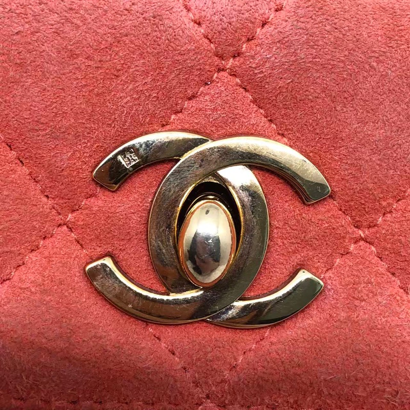 )二手Chanel香奈兒vintage琴譜迷你tote單肩包麂皮橘紅色-22