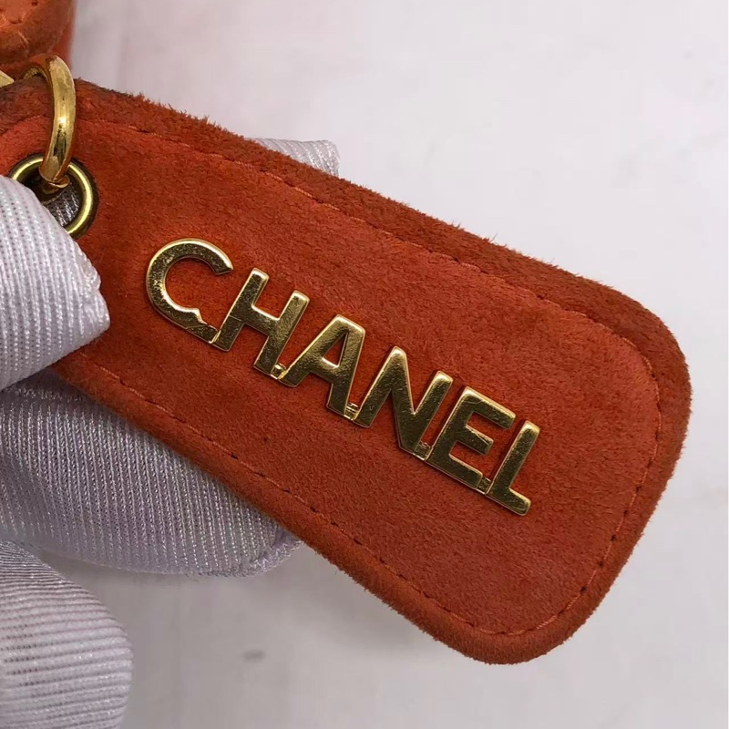 )二手Chanel香奈兒vintage琴譜迷你tote單肩包麂皮橘紅色-23